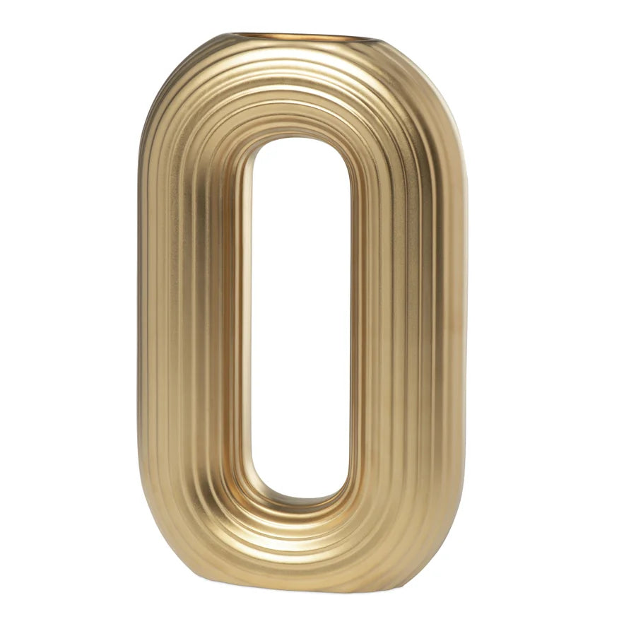 Ceramic Matte Gold 13h" Oval Ring Vase