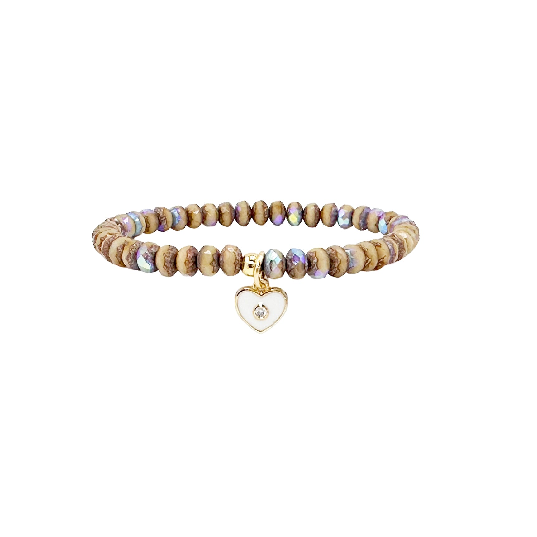 Bracelet en émail avec œil et cœur beige