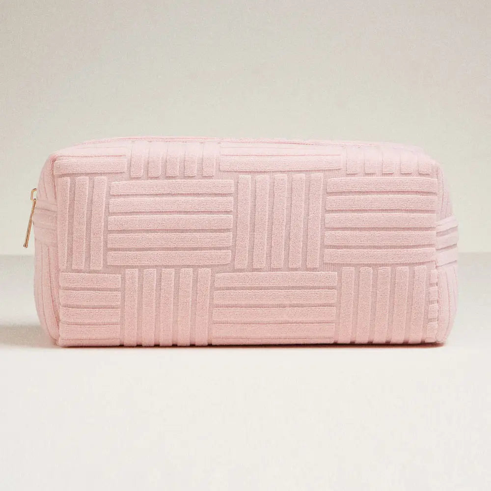 Grid pattern cosmetic pouch bag -large, pink