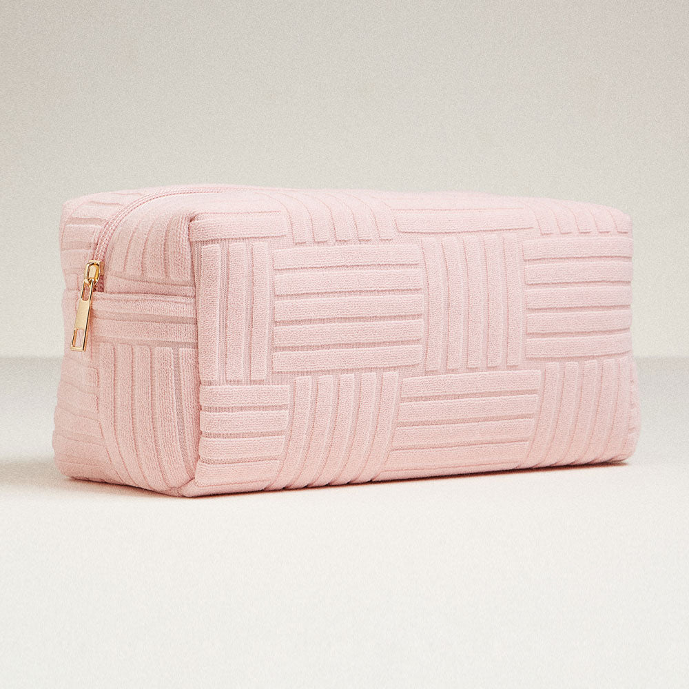 Grid pattern cosmetic pouch bag -large, pink