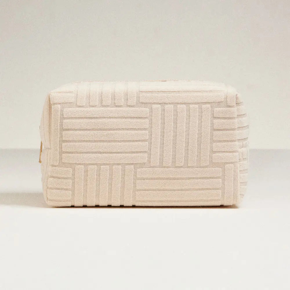 Grid pattern cosmetic pouch bag -small, beige