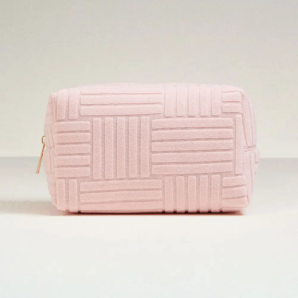 Grid pattern cosmetic pouch bag -small, pink