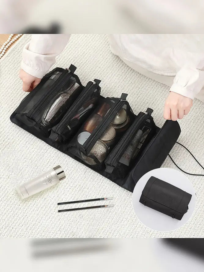 Trousse de maquillage transparente pliable - Noir