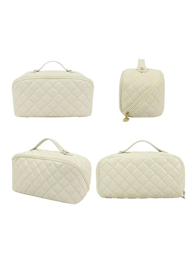 Zipper quilted Cosmetic Bag - White