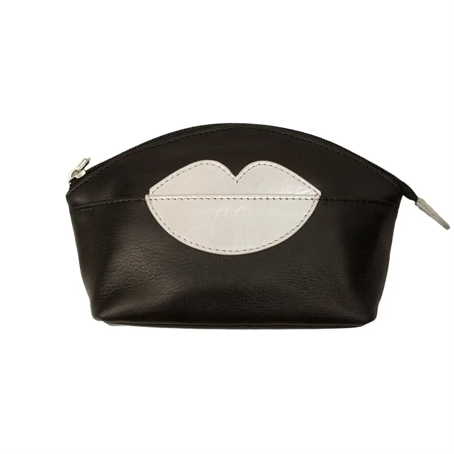 Trousse de maquillage en cuir Hot Lips - noir et argent