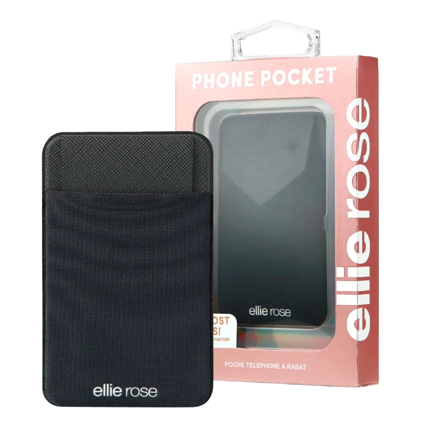 Black stick-on phone pocket