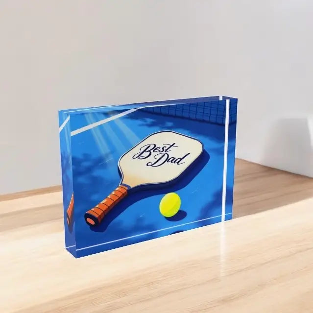 Best Dad Pickleball Crystal Block Table Decor