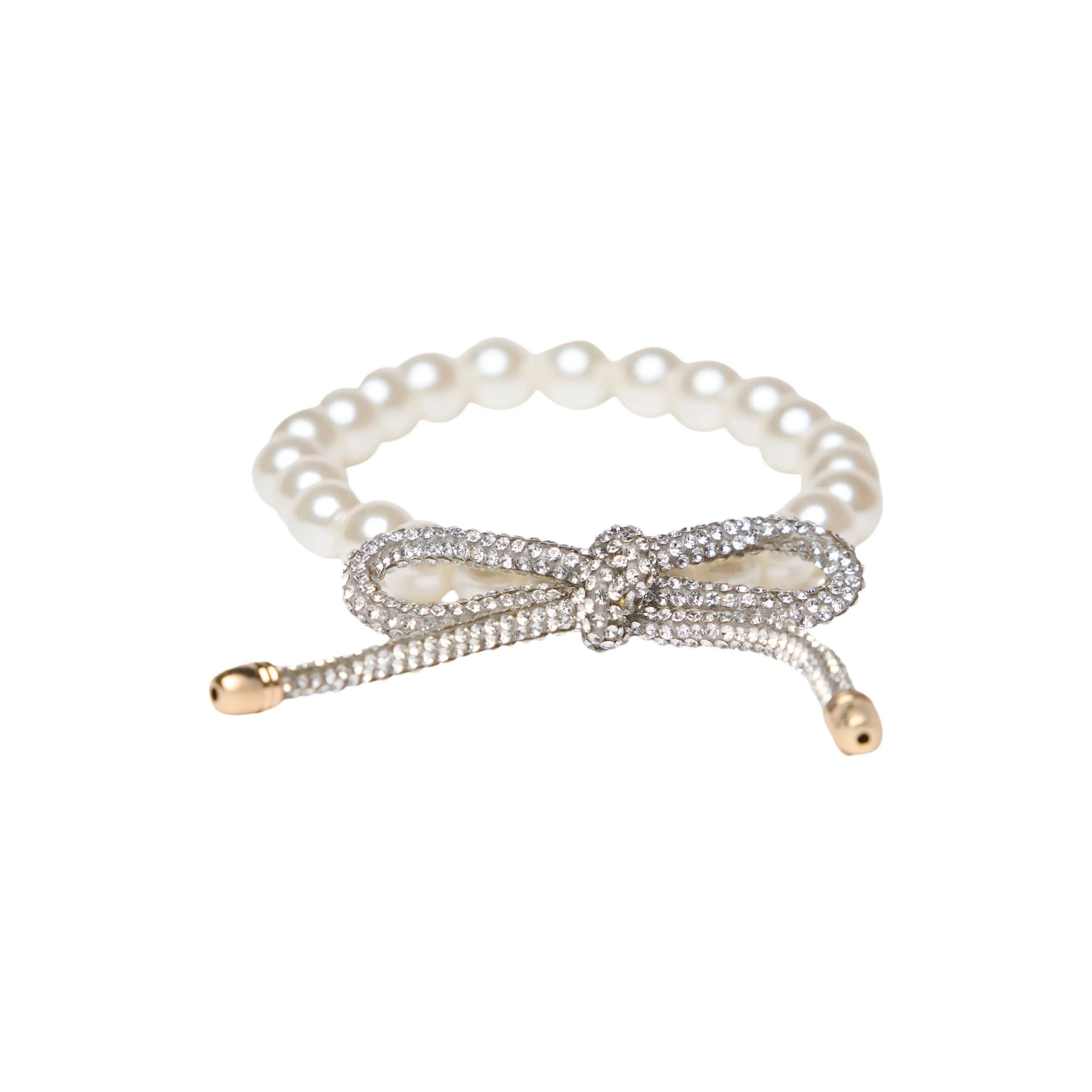 Bracelet nœud en perles et strass - Argent