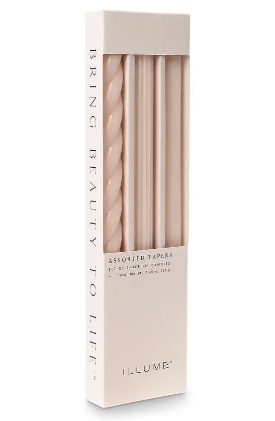 Lot de 3 bougies coniques roses pâles assorties