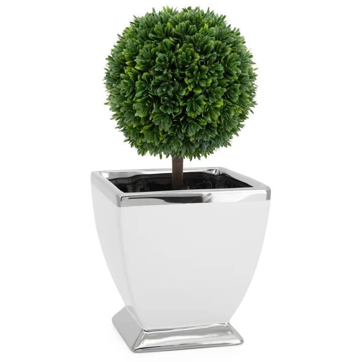 Vase/pot sur pied en céramique Talia avec bordure argentée 6 x 6 po