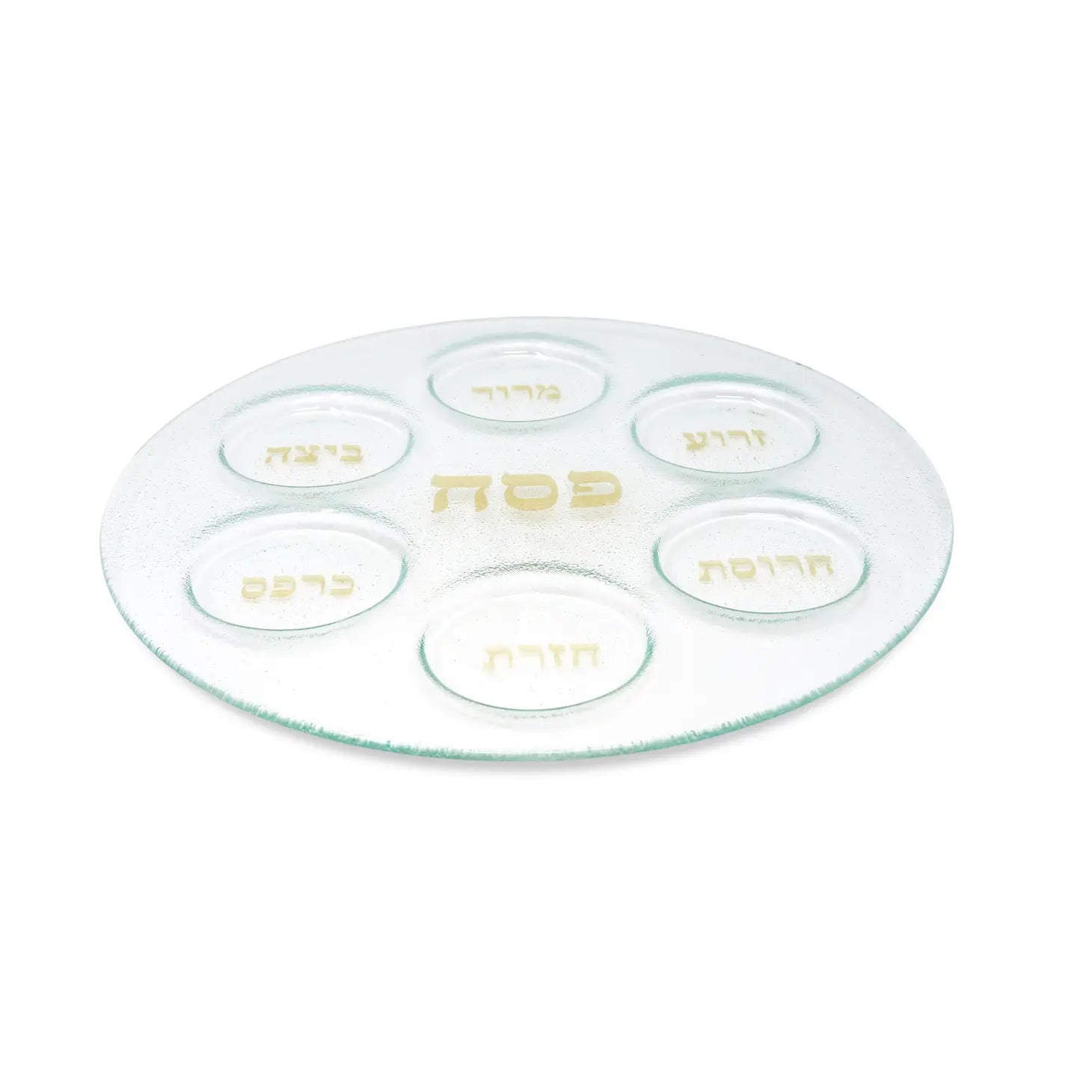 Plateau de Seder simple en verre avec imprimé doré