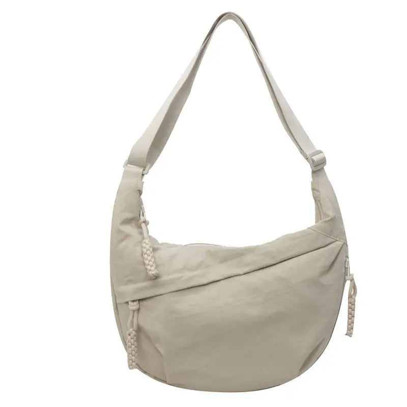 Sac à bandoulière grande capacité en nylon - beige