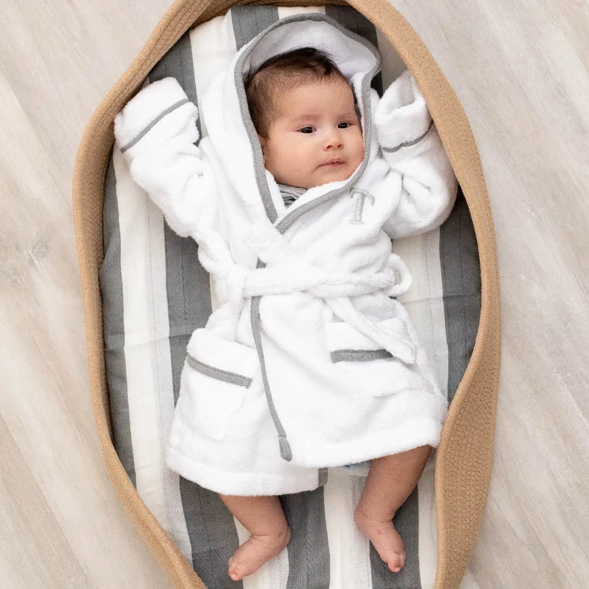 Personalized Terry Bathrobe - White + Grey