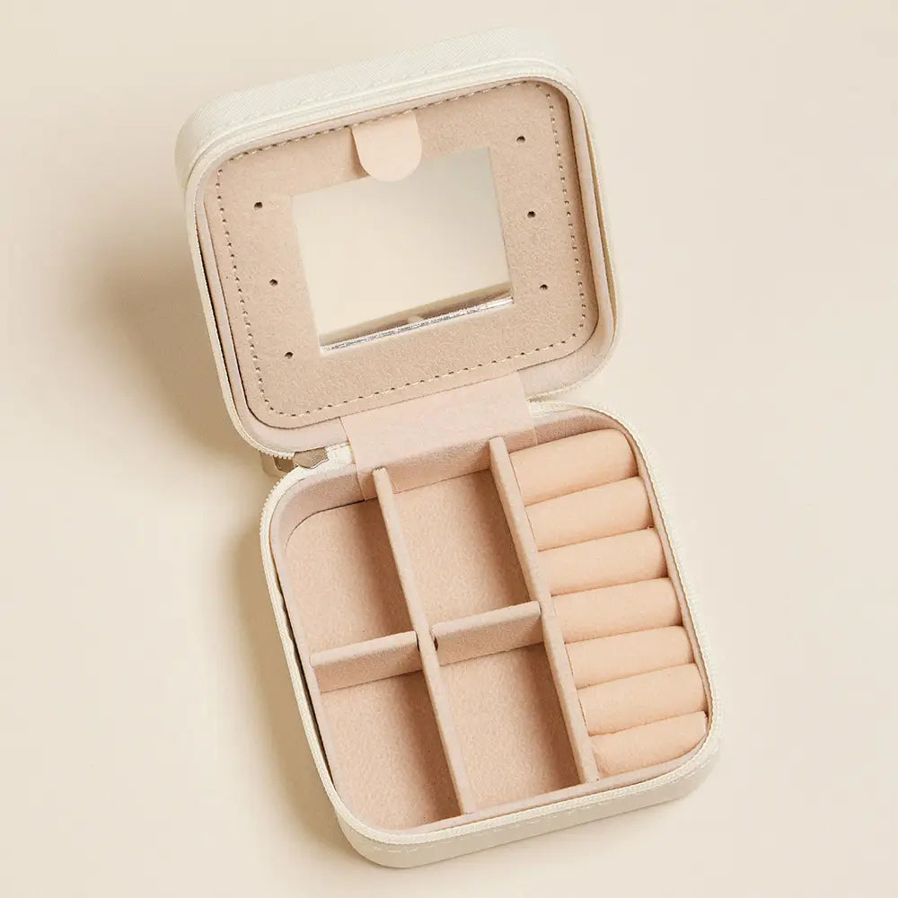 Pink flowers portable square jewelry box