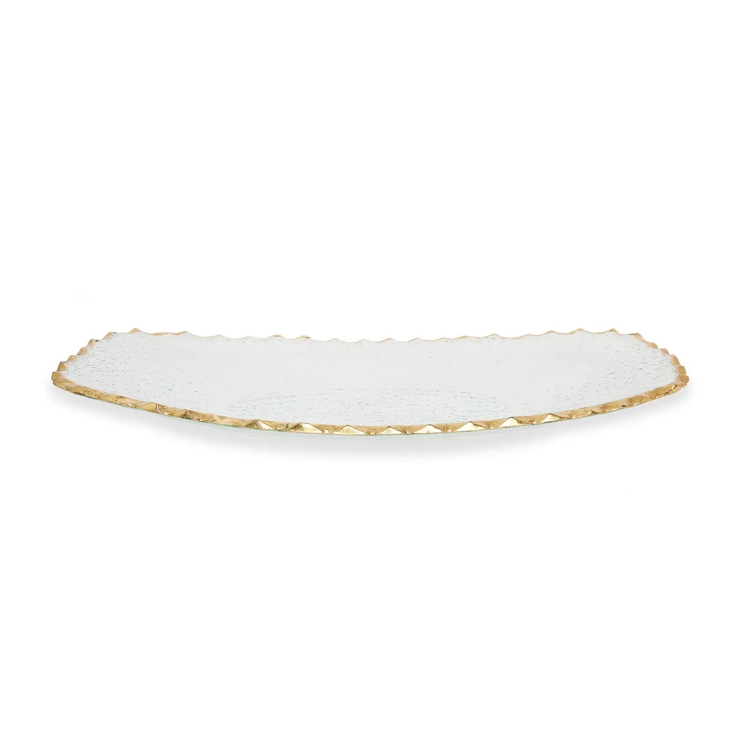 Plateau oblong en verre à bordure dorée