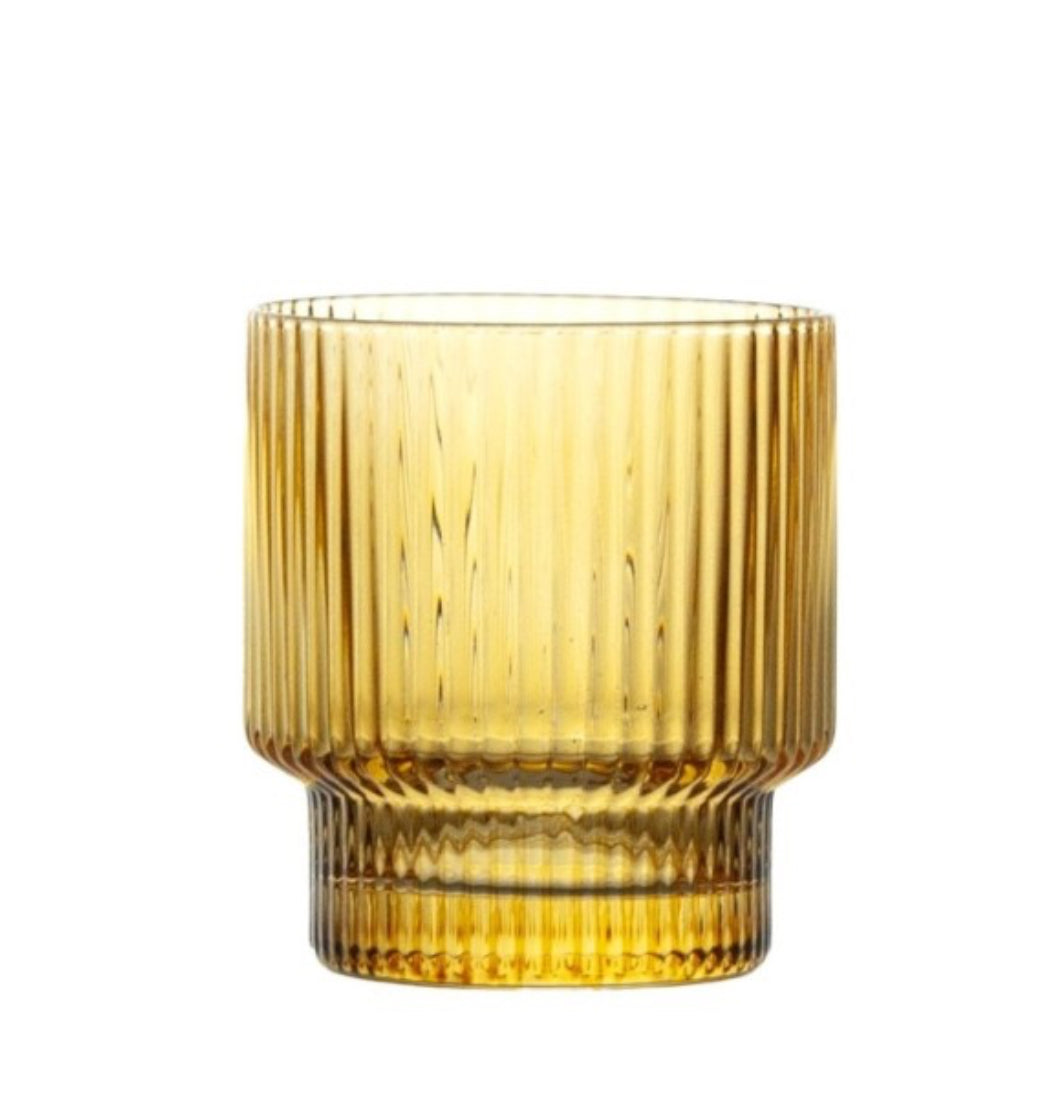 Ribbed Amber Old Fashion Glass 340 ml, Set of 4