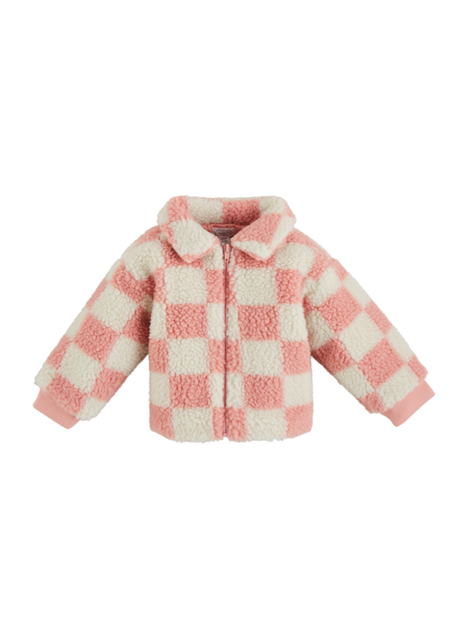 VESTE SHERPA À CARREAUX ROSE