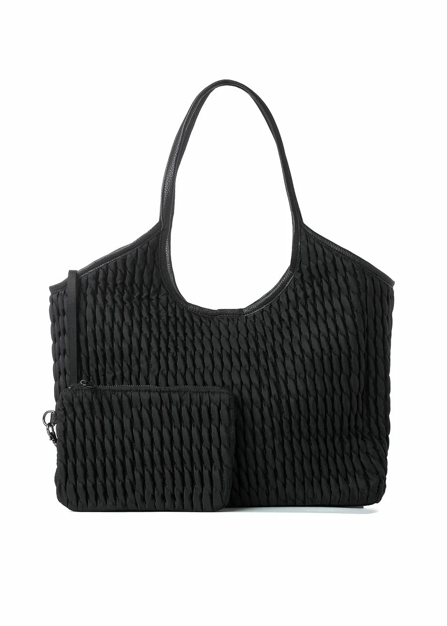 Nylon puckered tote- black