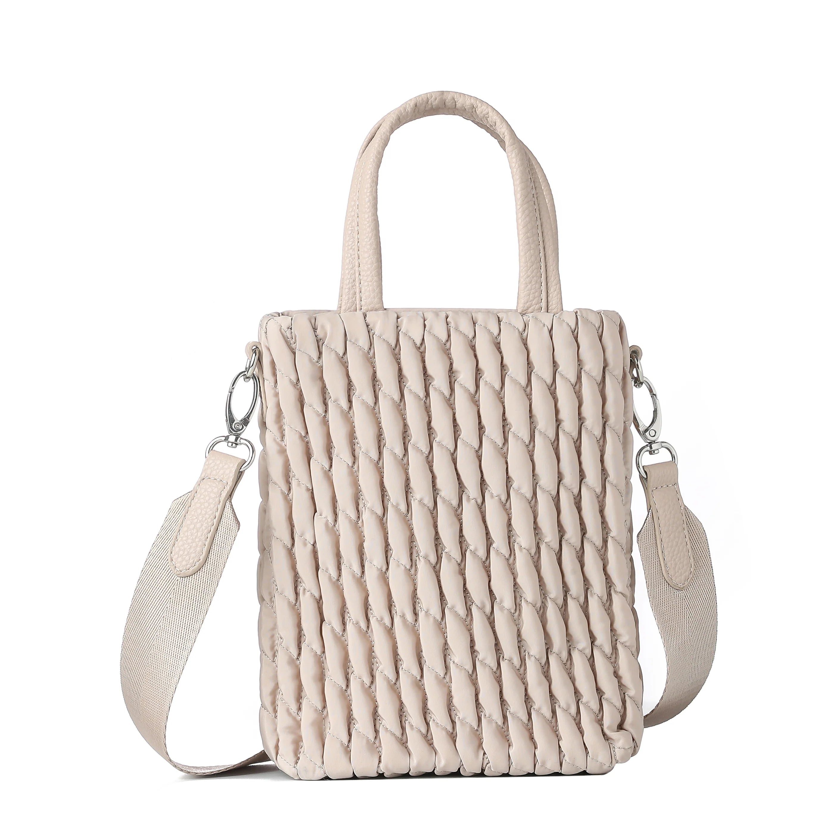 Nylon puckered Phone Bag- cream