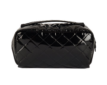 Reflective puffer quilted cosmetic train case - Black
