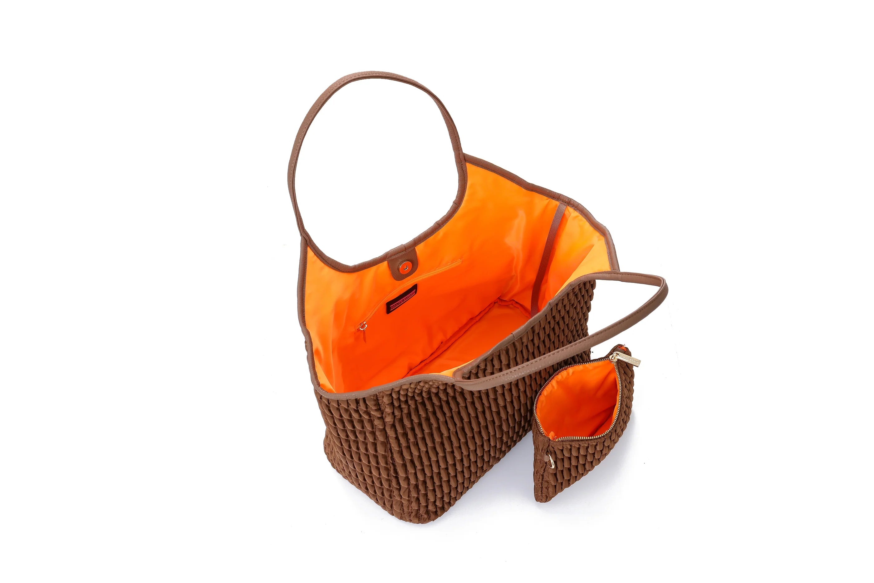Nylon puckered tote- Walnut