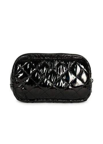 Reflective puffer quilted cosmetic case - Black