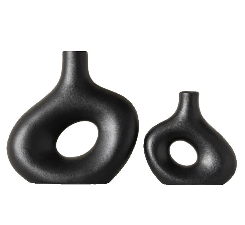lot de 2 vases creux en céramique noire