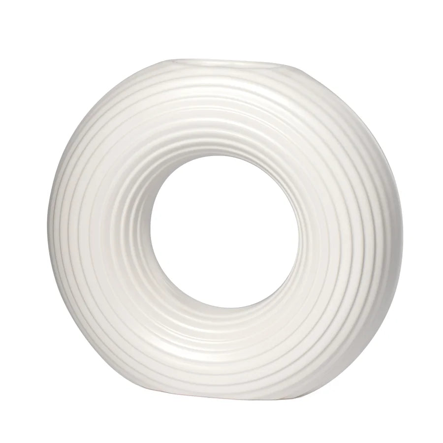 Ceramic Matte White 9h" Round Ring Vase
