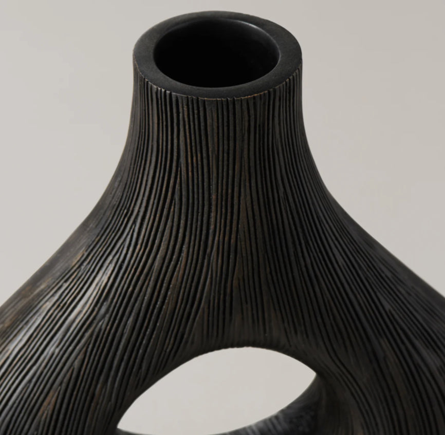 Etched Patina 9h" Wide Donut Resin Vase - Black