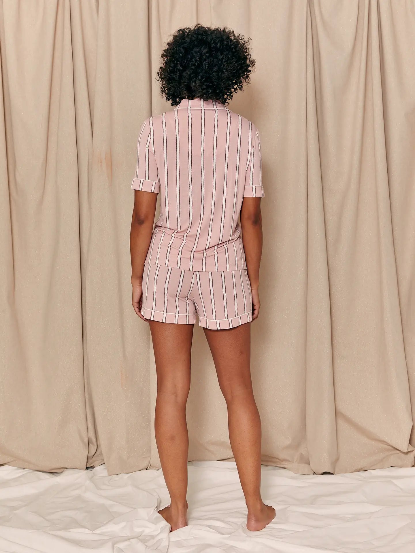 Bamboo Shirt Short Set - Blush Stripe