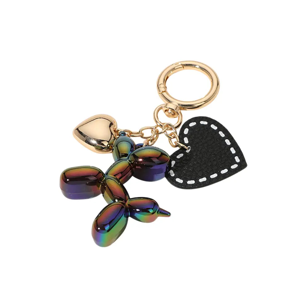 Balloon Dog and Heart Faux Leather Strap bag charm /Keychain