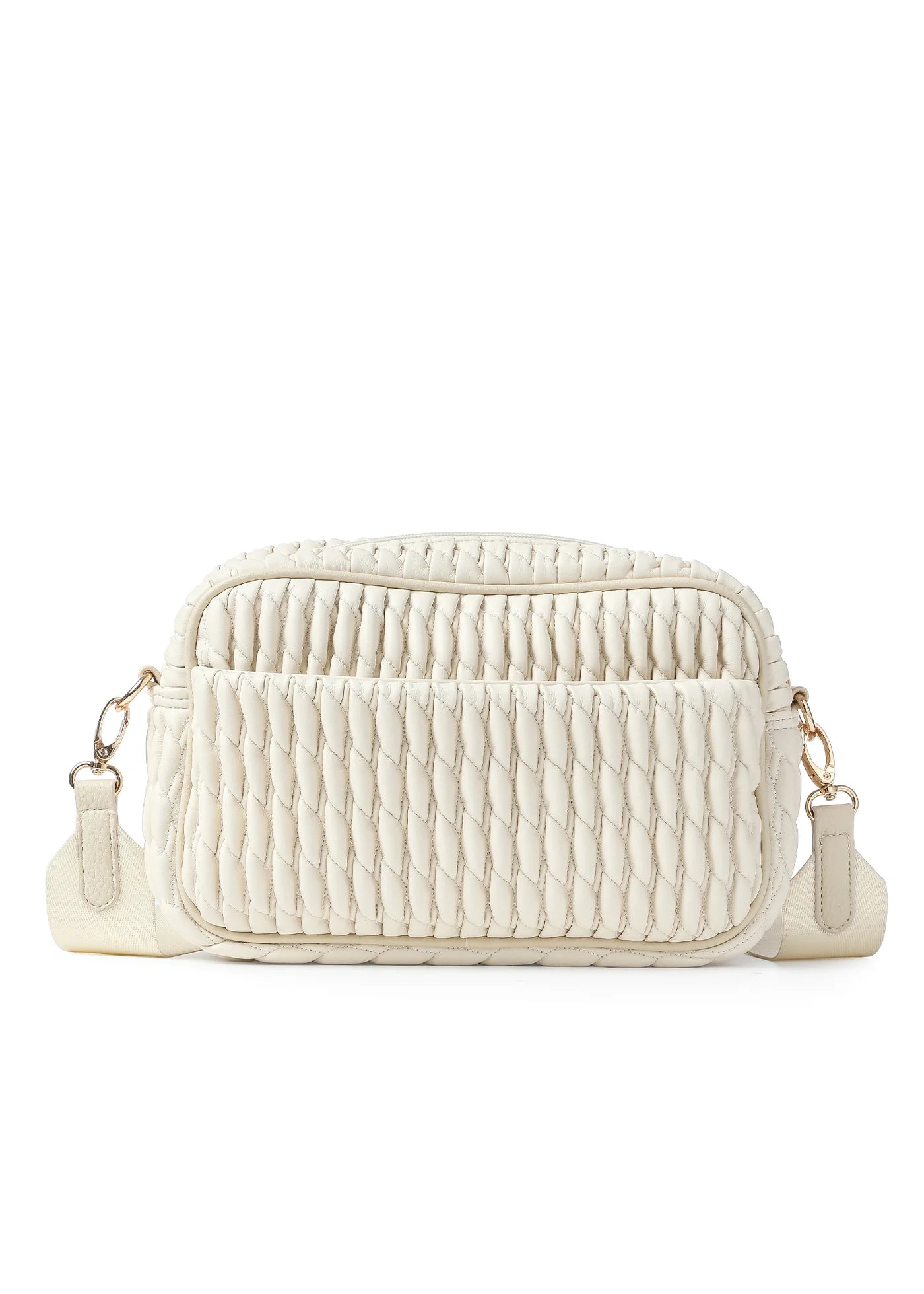 vegan puckered leather camera bag- bone