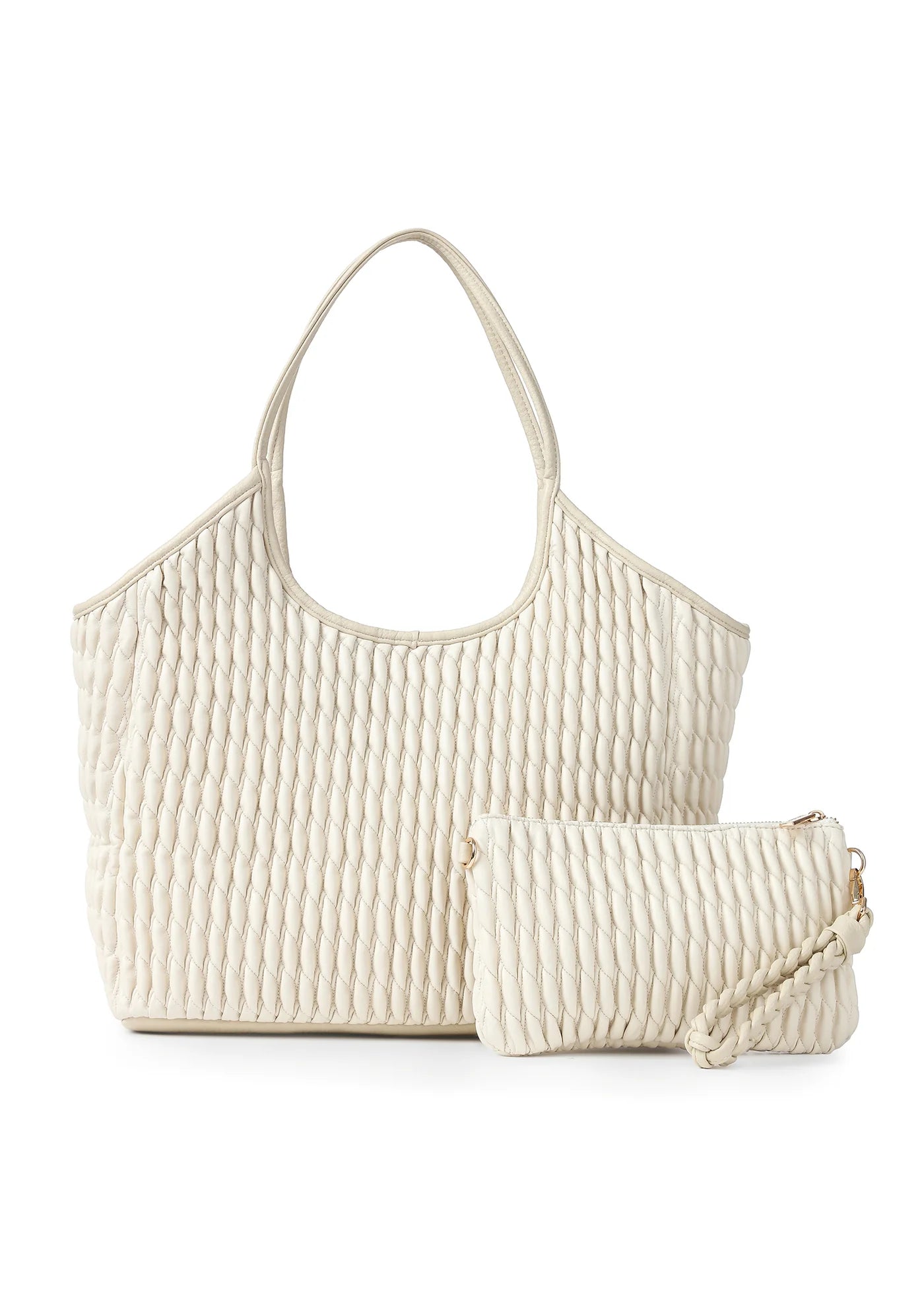 vegan puckered leather tote- bone