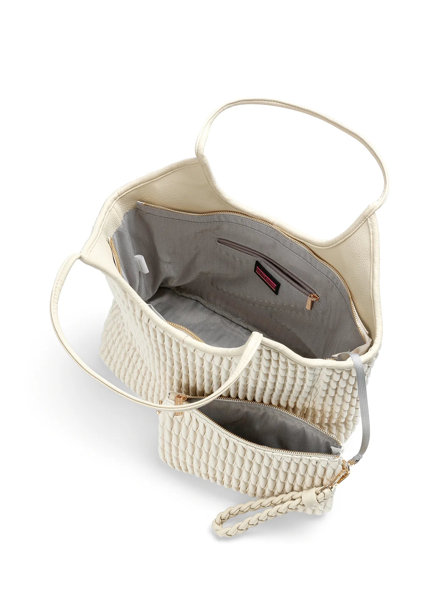 vegan puckered leather tote- bone