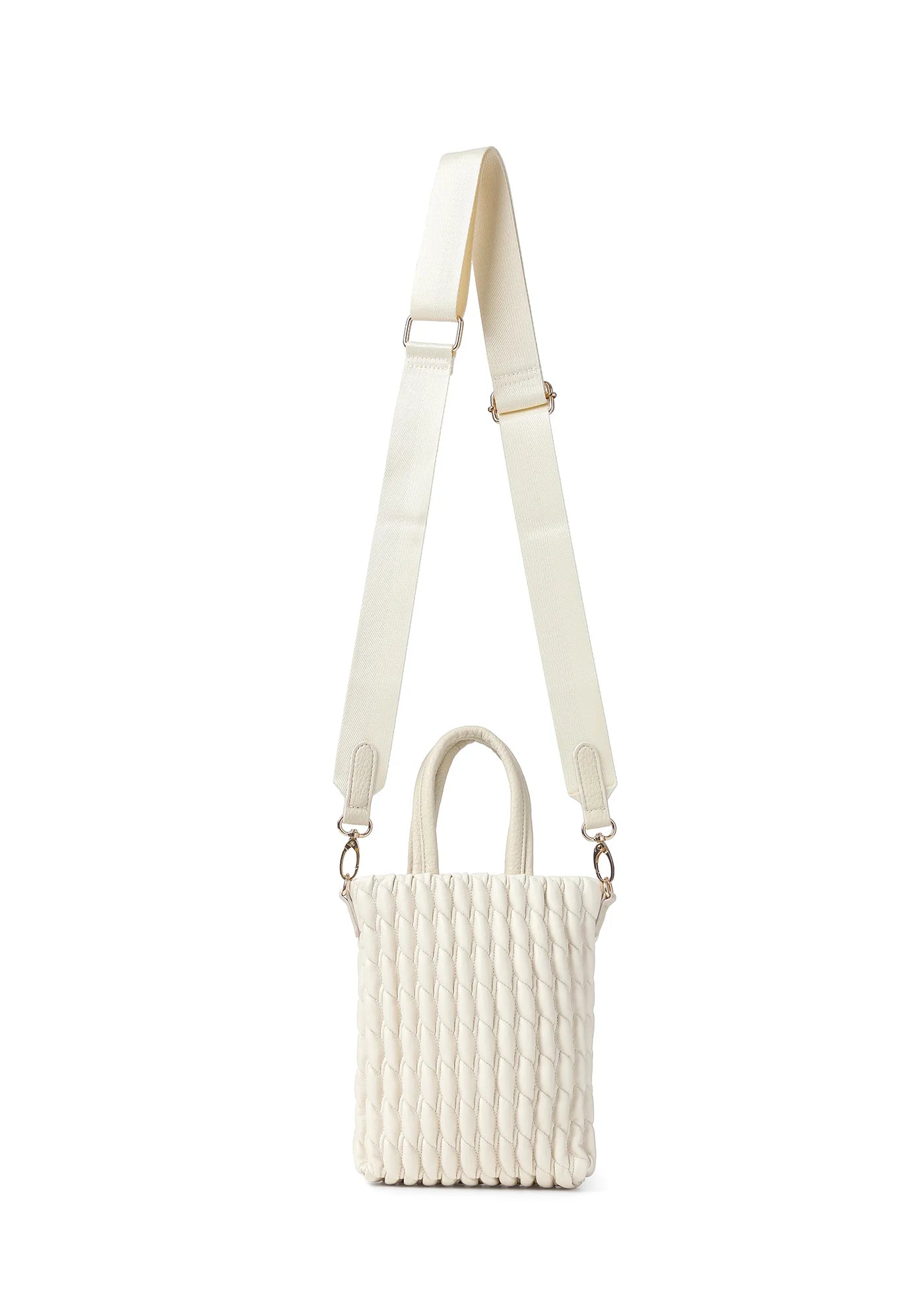 vegan puckered leather phone tote- bone