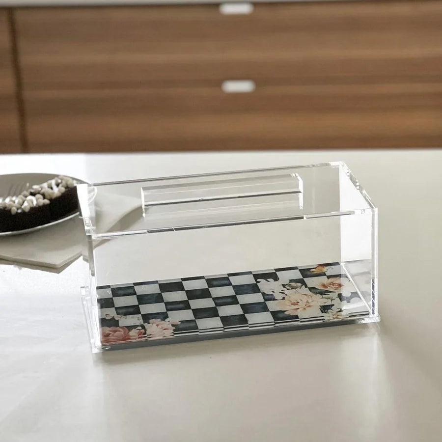 Black Chic Checkered Lucite Cake Tray with Lid - medium