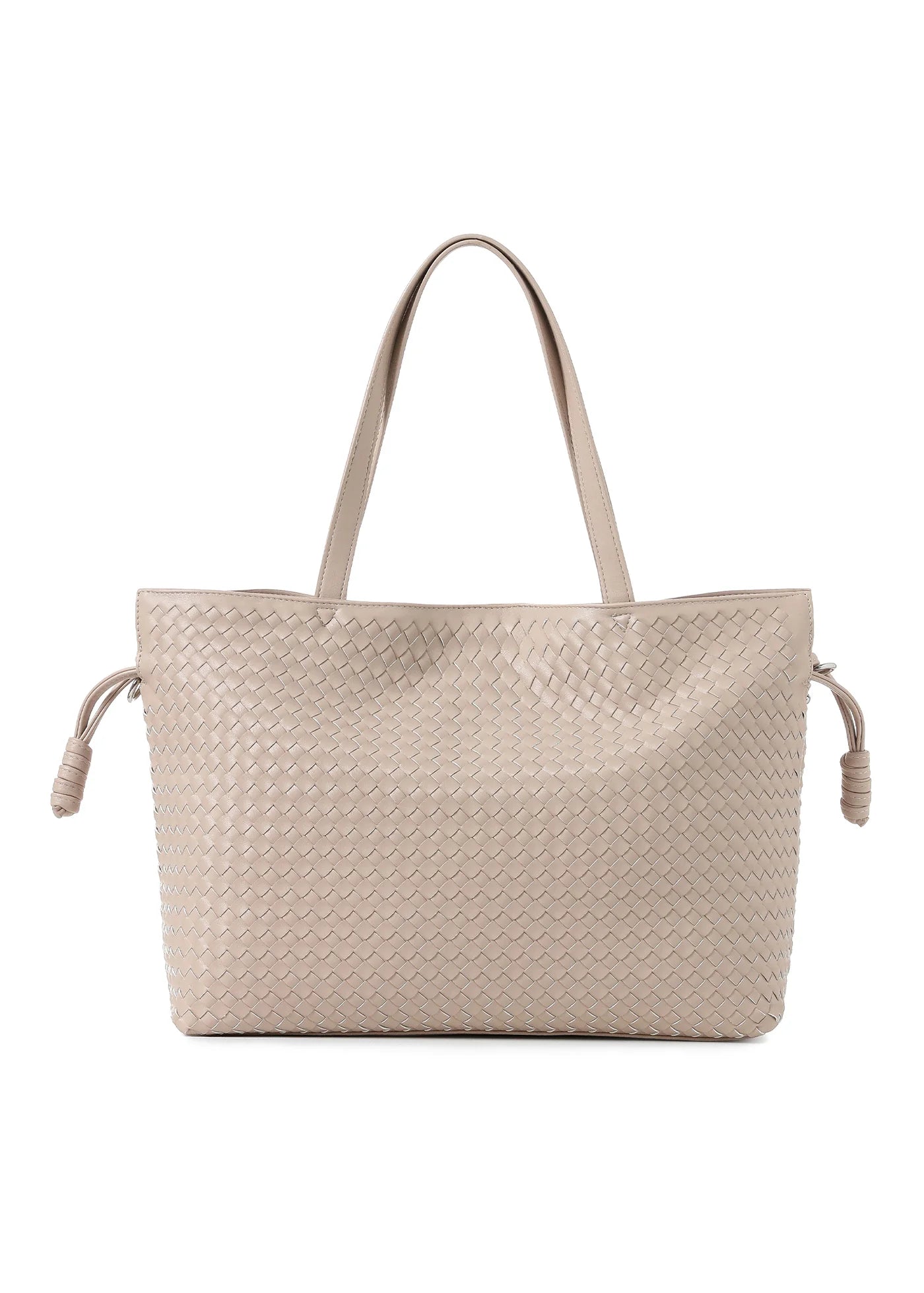 Woven vegan leather tote - sand