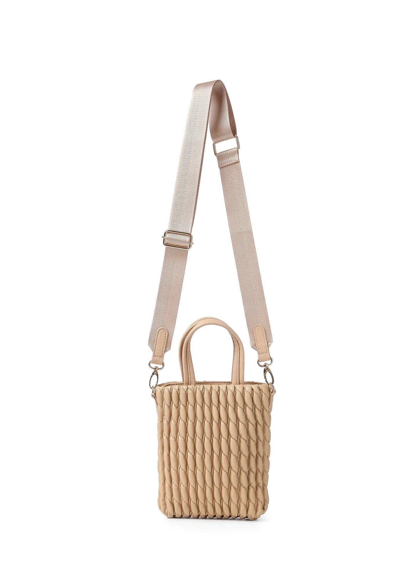 vegan puckered leather phone tote- biscuit