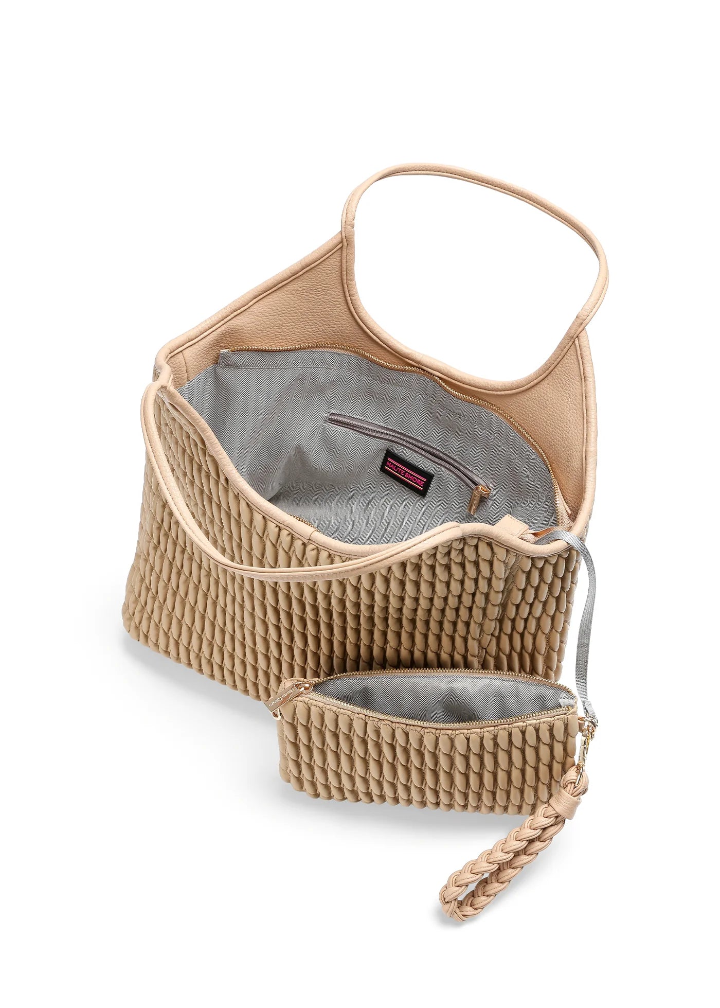 vegan puckered leather tote- biscuit