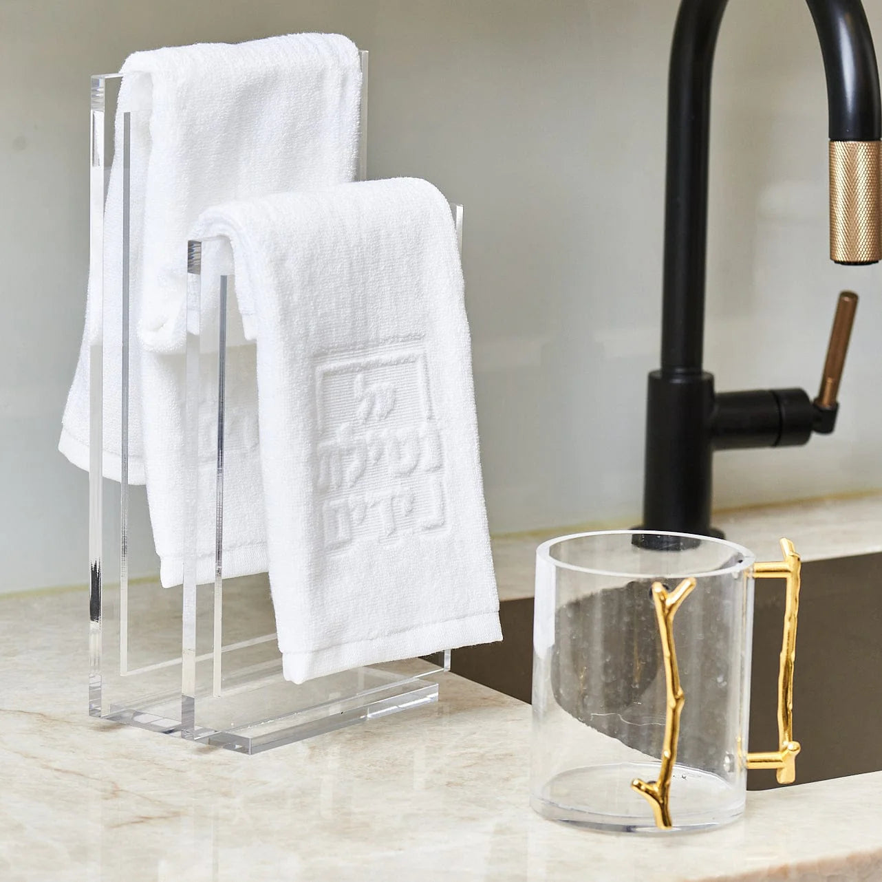 Lucite Wash Cup With Gold Branch Handle