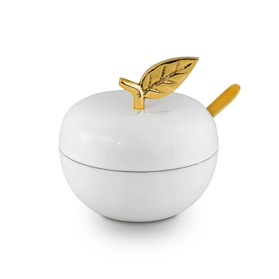 Enamel Apple Shaped Honey Dish -White