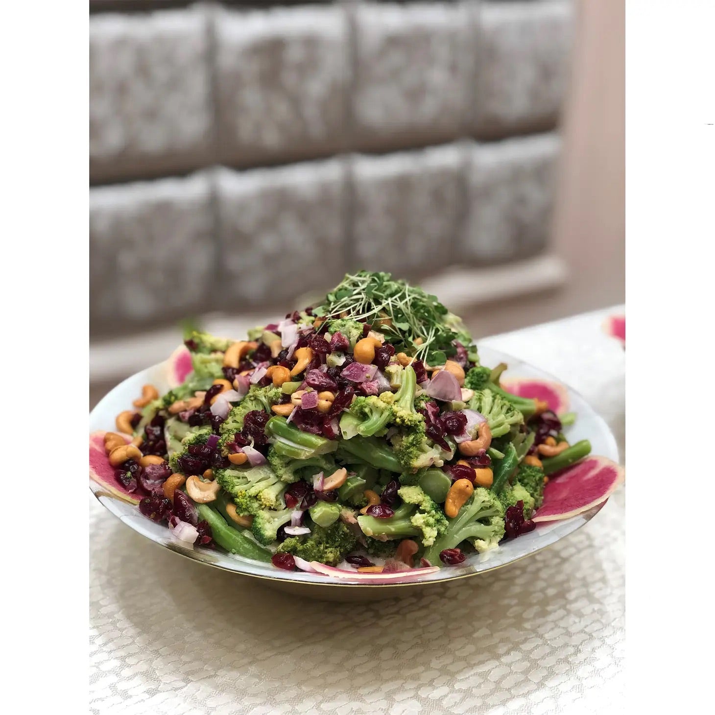 Bol à salade en verre avec motif en marbre blanc/doré