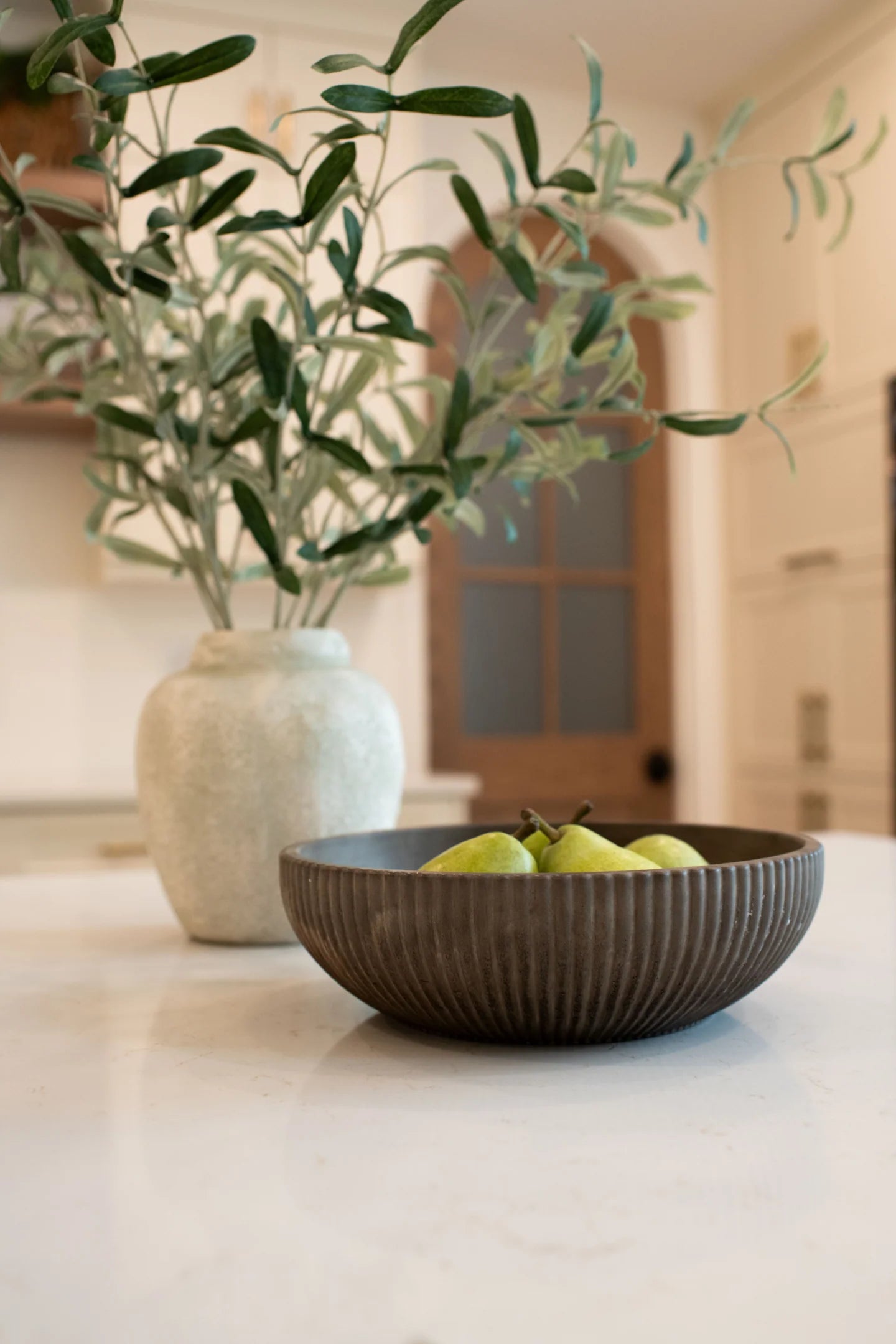 Fluted decorative bowl - Mocha Stone