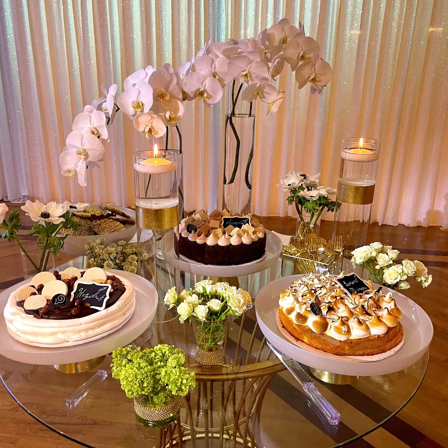 White Glass Cake Plate On Gold Stem