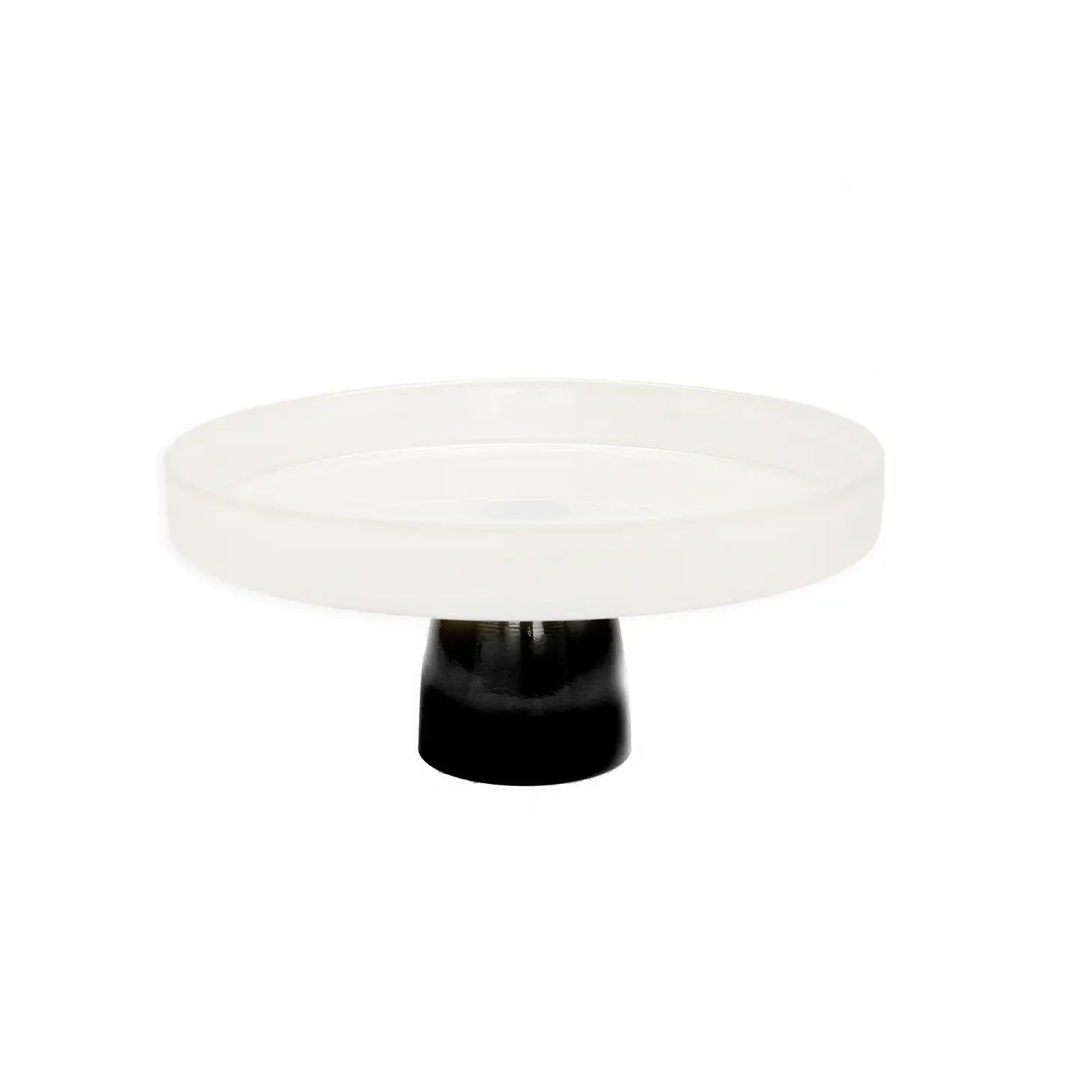 White Glass Cake Plate On Black Stem