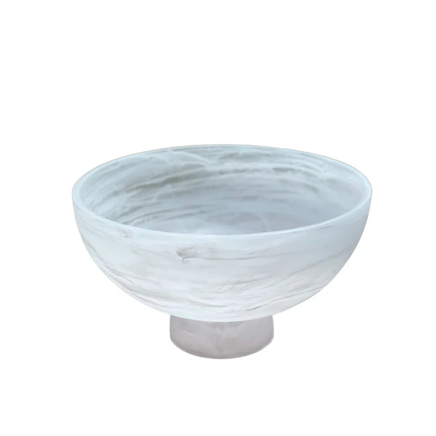 Resin white swirl salad bowl on pedestal