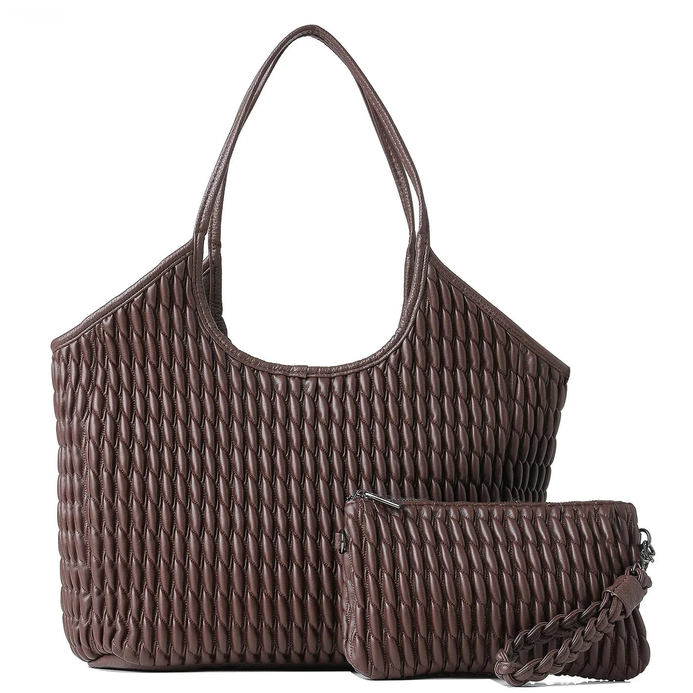 vegan puckered leather tote- chocolate
