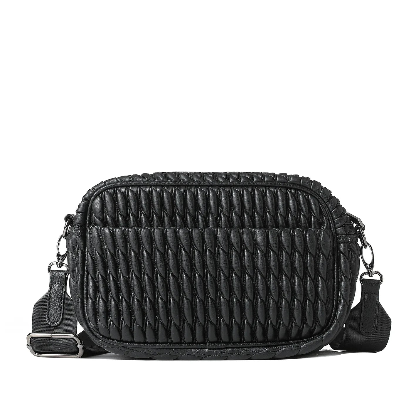 vegan puckered leather camera bag- black