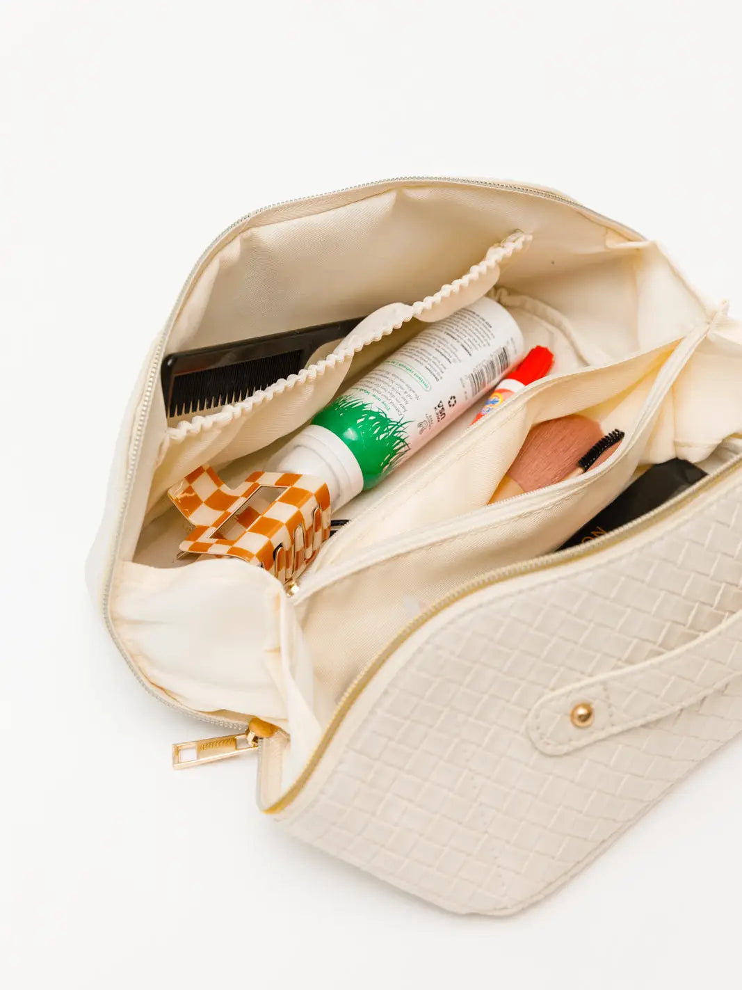 Trousse de maquillage grande capacité - Blanc cassé