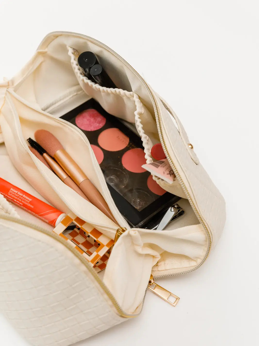 Trousse de maquillage grande capacité - Blanc cassé